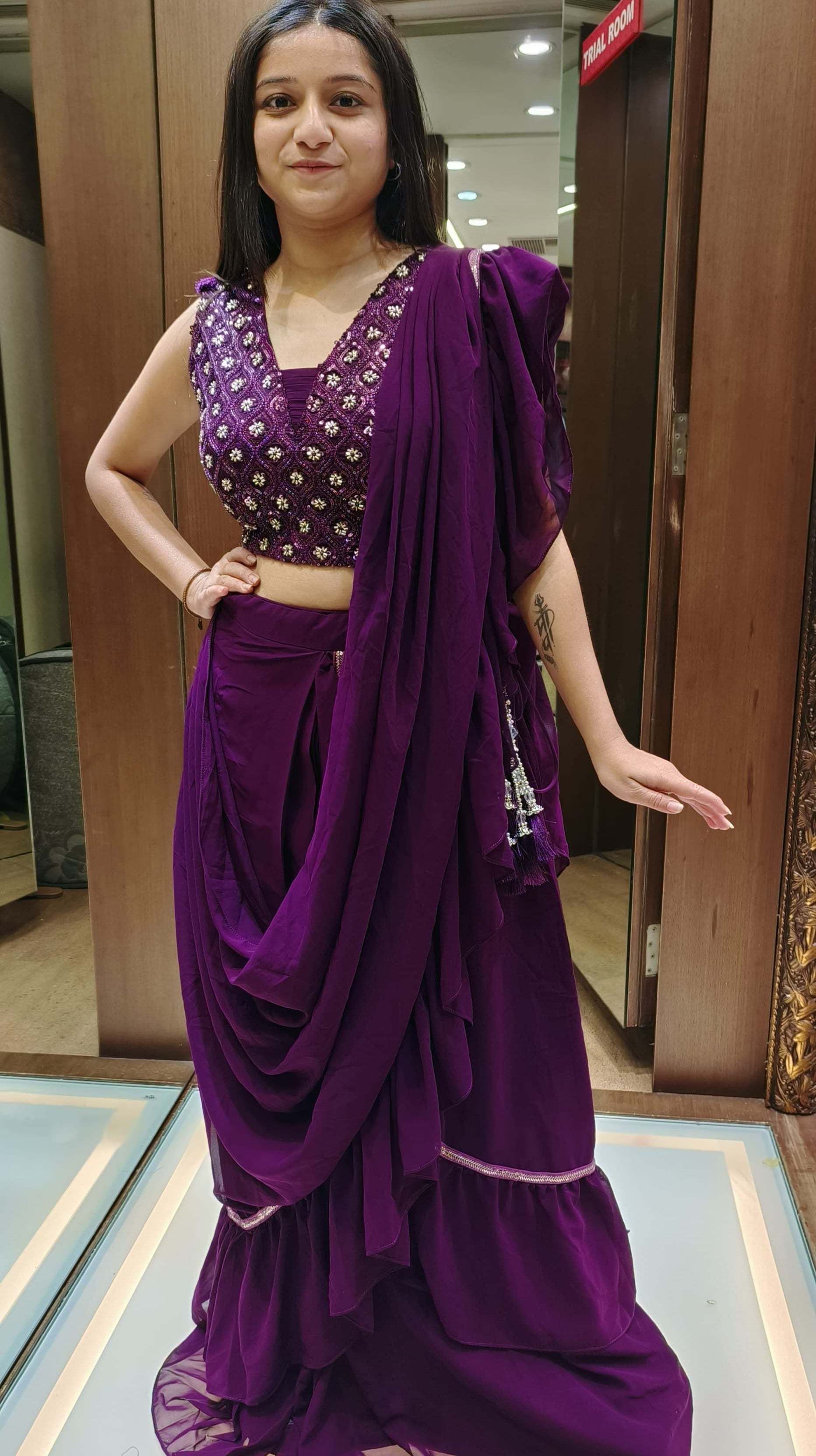 Purple Color Georgette Hand Work Designer Ready To Wear Indo Western